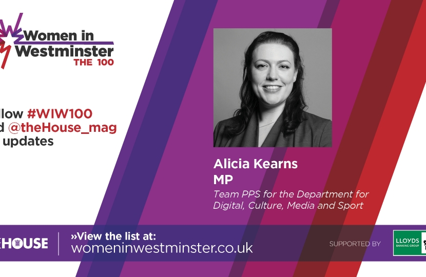 Alicia Kearns has been recognised as one of the leading women in Westminster